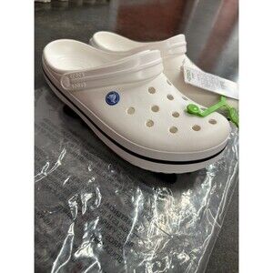 Crocs Clogs Mens 10 Womens 12 White Stripe Slip On Heel Strap New With Tags